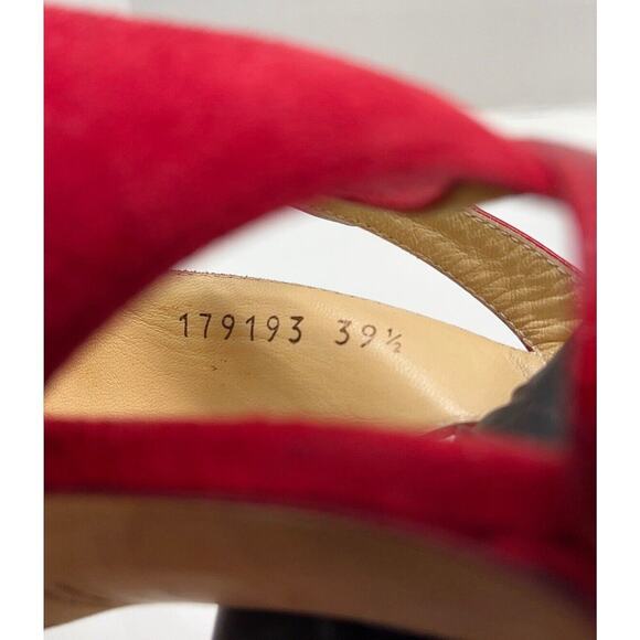 Authentic Yves Saint Laurent Red Platform Slingback Patent Suede Heels Size 39.5 - Picture 6 of 10